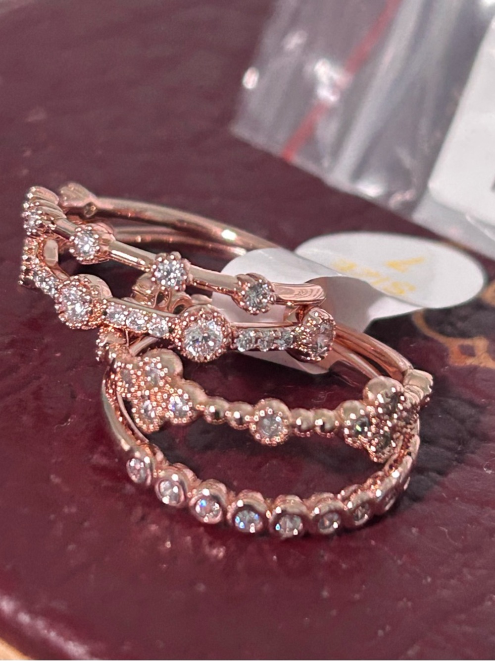 Rose Gold Crystal Stackable Ring Set for Women